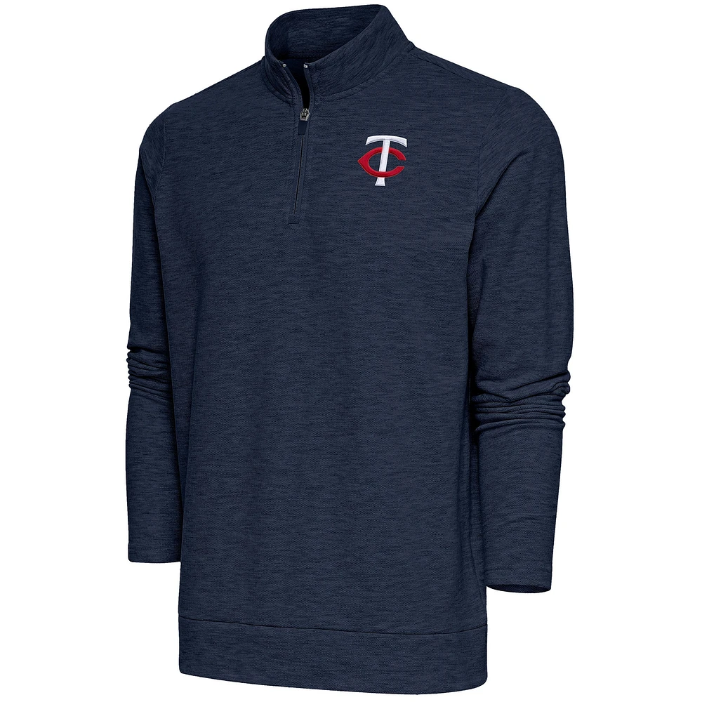 Men's Antigua Heather Navy Minnesota Twins Gambit Quarter-Zip Pullover Top