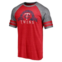 Men's Fanatics Heather Red Minnesota Twins Utility Two-Stripe Raglan Tri-Blend T-Shirt
