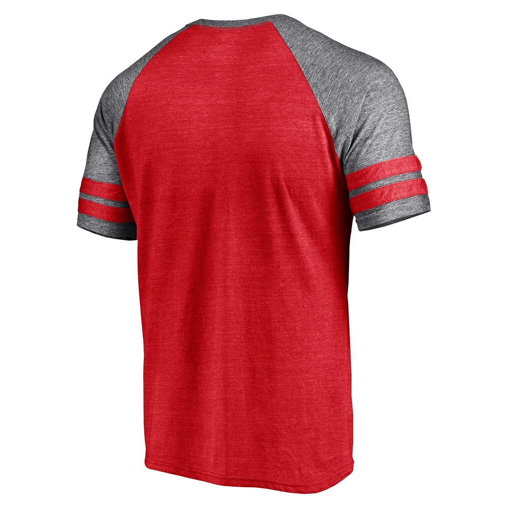 Men's Fanatics Heather Red Minnesota Twins Utility Two-Stripe Raglan Tri-Blend T-Shirt