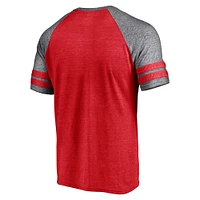 Men's Fanatics Heather Red Minnesota Twins Utility Two-Stripe Raglan Tri-Blend T-Shirt