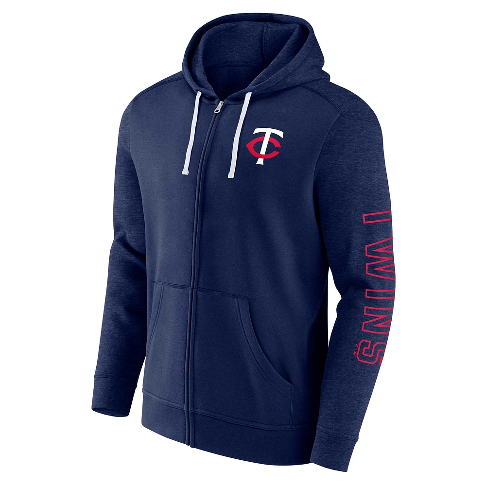 Men's Fanatics Navy Minnesota Twins Offensive Line Up Lightweight Full-Zip Hoodie
