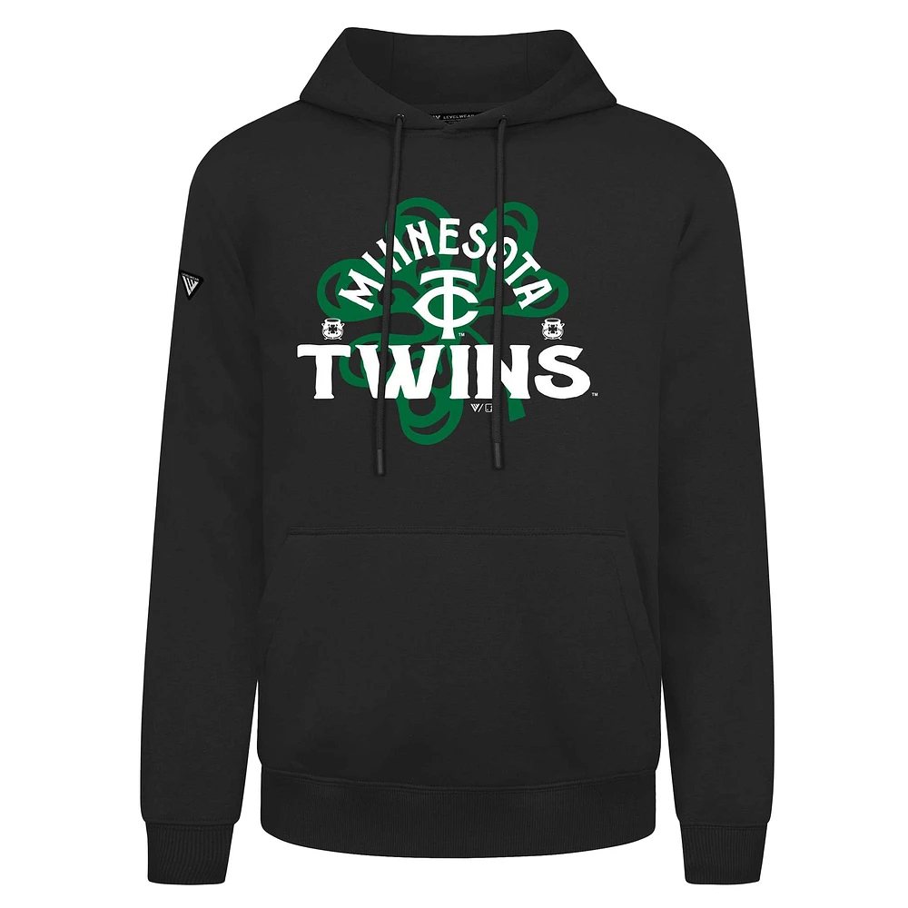Men's Levelwear  Black Minnesota Twins St. Patrick's Day Podium Shamrock Pullover Hoodie
