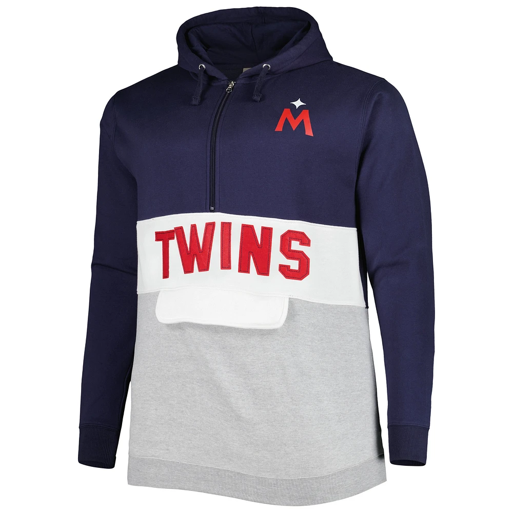 Men's Navy/White Minnesota Twins Big & Tall Fleece Half-Zip Hoodie