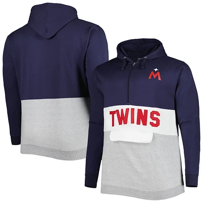 Sweat à capuche demi-glissière en polaire Minnesota Twins Big & Tall bleu marine/blanc pour homme