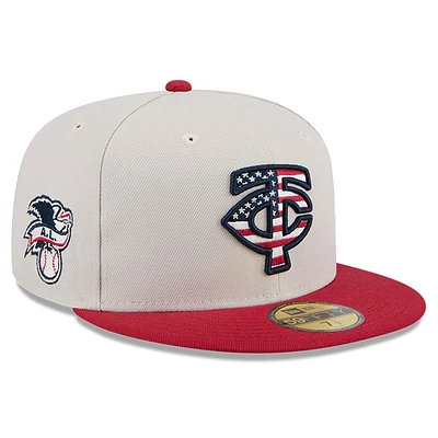 Casquette ajustée 59FIFTY du 4 juillet New Era pour hommes, kaki/rouge, Minnesota Twins 2024