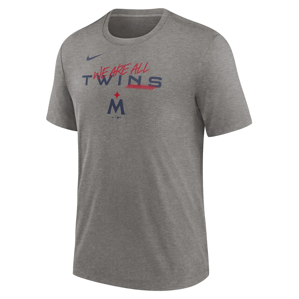 Men's Nike Heather Charcoal Minnesota Twins We Are All Tri-Blend T-Shirt