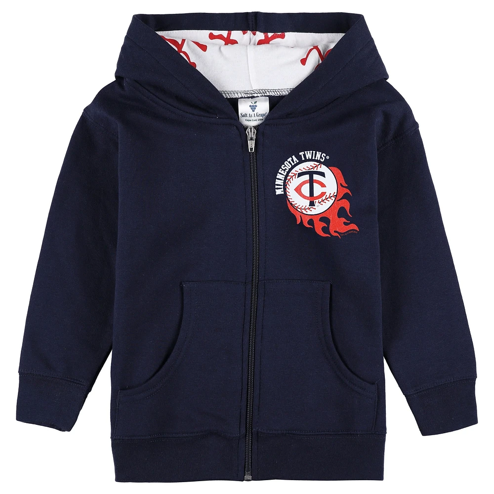 Veste à capuche fermeture éclair intégrale pour tout-petit, douce comme un raisin, bleu marine, Minnesota Twins