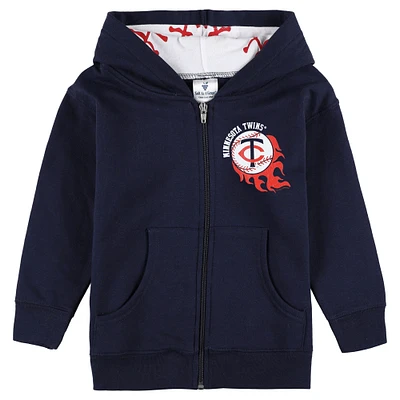 Veste à capuche fermeture éclair intégrale pour tout-petit, douce comme un raisin, bleu marine, Minnesota Twins