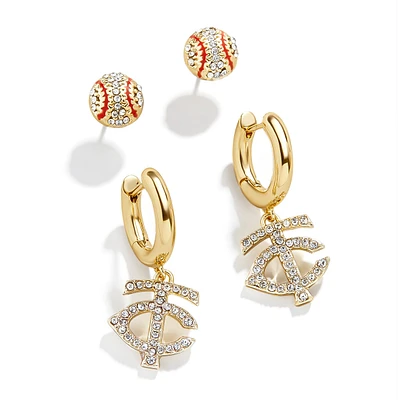 Ensemble de boucles d'oreilles pour femme BaubleBar Gold Minnesota Twins Team
