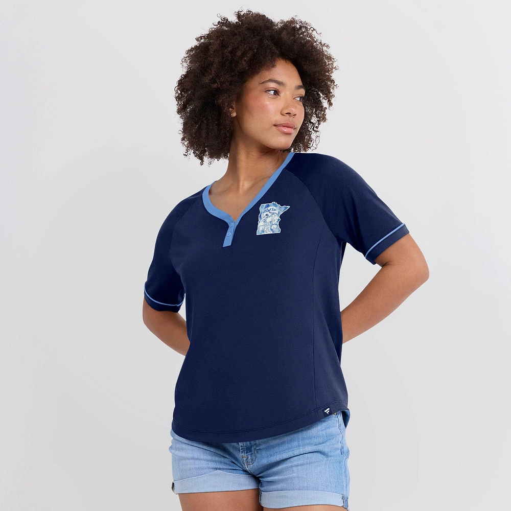 Women's Fanatics Navy Minnesota Twins Cooperstown Collection League Diva Raglan V-Neck T-Shirt