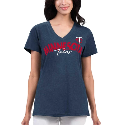 T-shirt à col en V G-III 4Her par Carl Banks pour femmes, bleu marine, Minnesota Twins Key Move