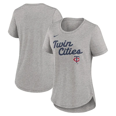 T-shirt Nike gris chiné pour femme avec inscription Tri-Blend des Minnesota Twins
