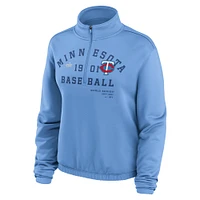 Sweat-shirt semi-court à demi-zip et ourlet bulle Nike bleu clair Minnesota Twins Rewind Splice pour femme