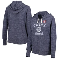Women's Touch Navy Minnesota Twins Training Camp Tri-Blend Lightweight Full-Zip Hoodie