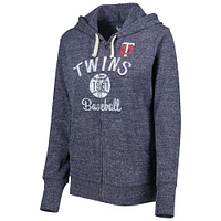 Women's Touch Navy Minnesota Twins Training Camp Tri-Blend Lightweight Full-Zip Hoodie