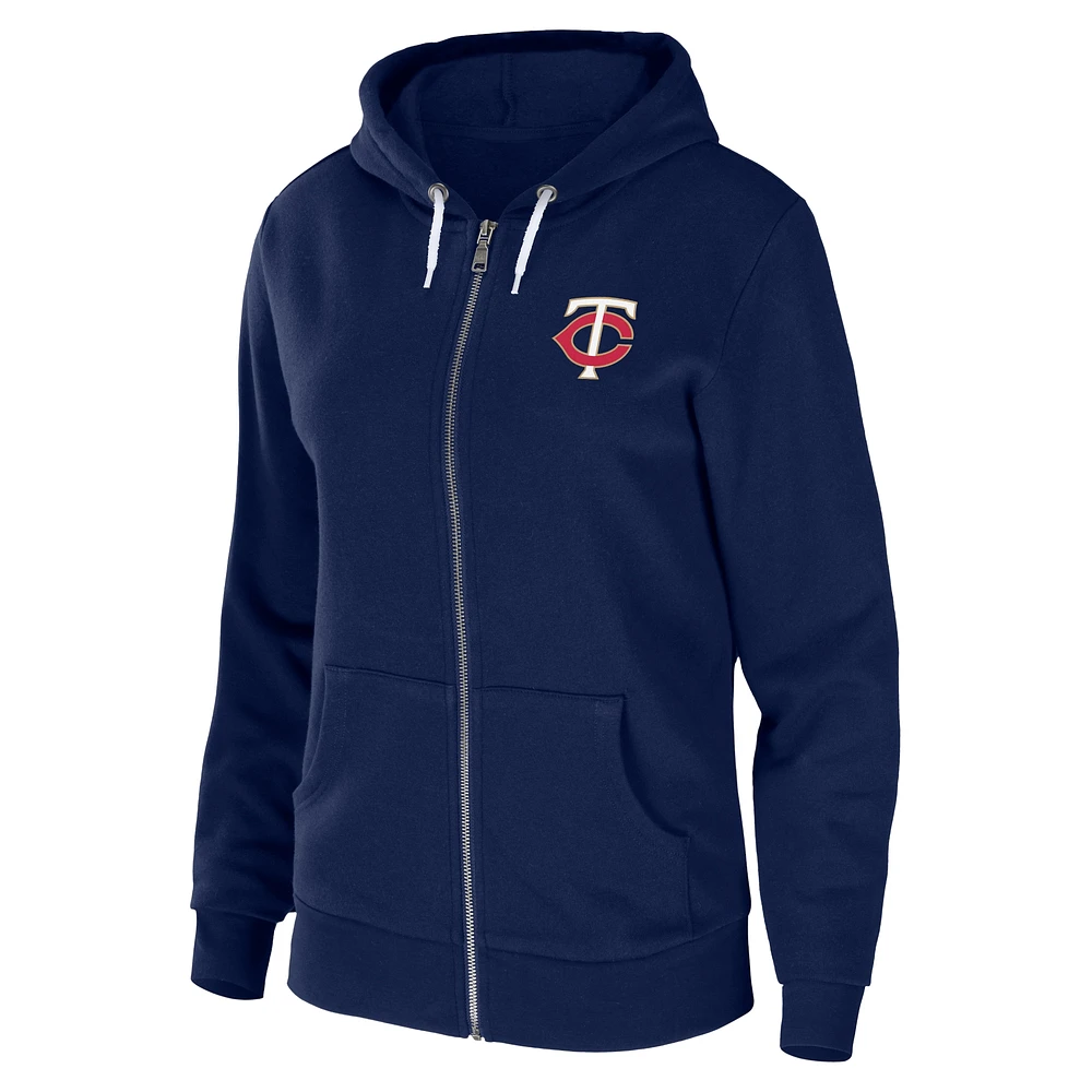 Women's WEAR by Erin Andrews Navy Minnesota Twins Sponge Fleece Full-Zip Hoodie