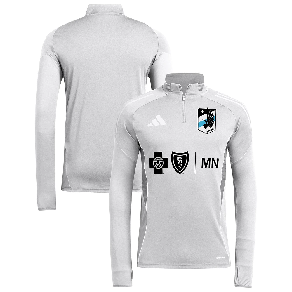 Haut d'entraînement à manches longues et fermeture éclair quart de tour adidas Silver Minnesota United FC 2025 pour homme