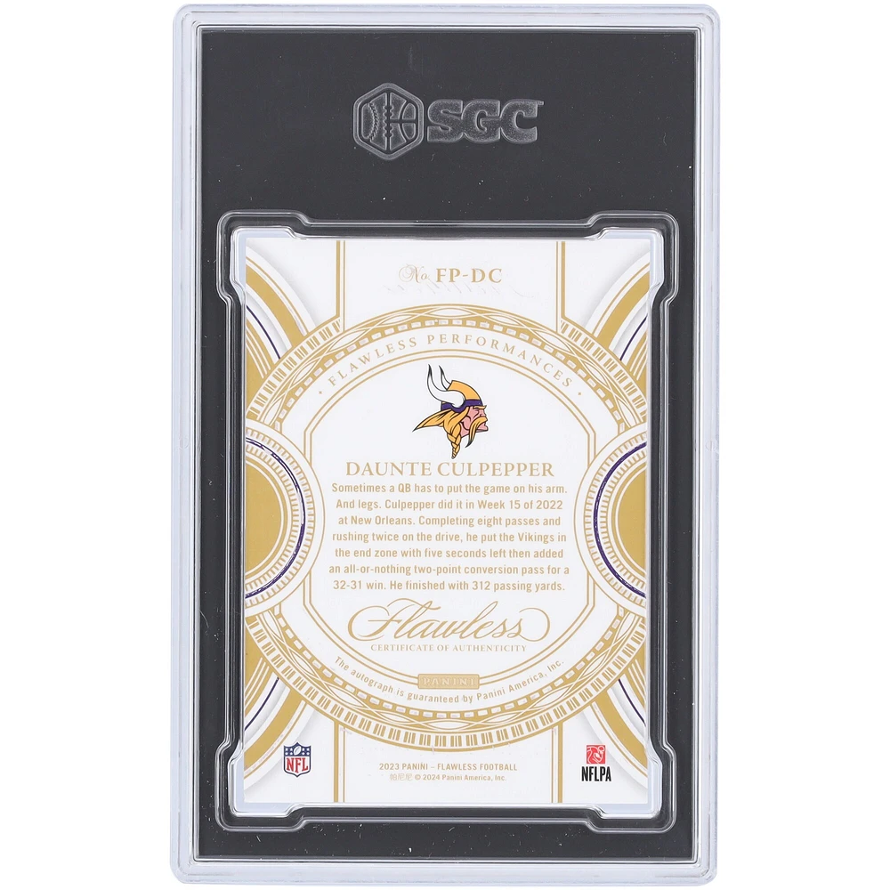 Daunte Culpepper Minnesota Vikings Autographed 2023 Panini Flawless Flawless Performances Autographed #FP-DC #/20 SGC Authenticated 8.5 Card
