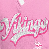 Girl's Youth New Era  Pink Minnesota Vikings Mommy & Me Multiplier Raglan V-Neck T-Shirt