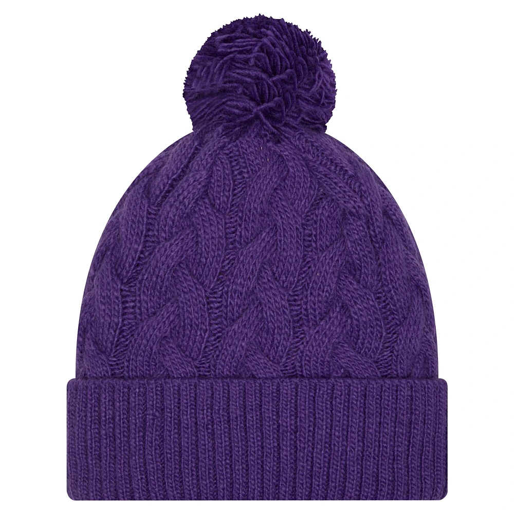 Girls Youth New Era  Purple Minnesota Vikings Cabled Cuffed Knit Hat with Pom