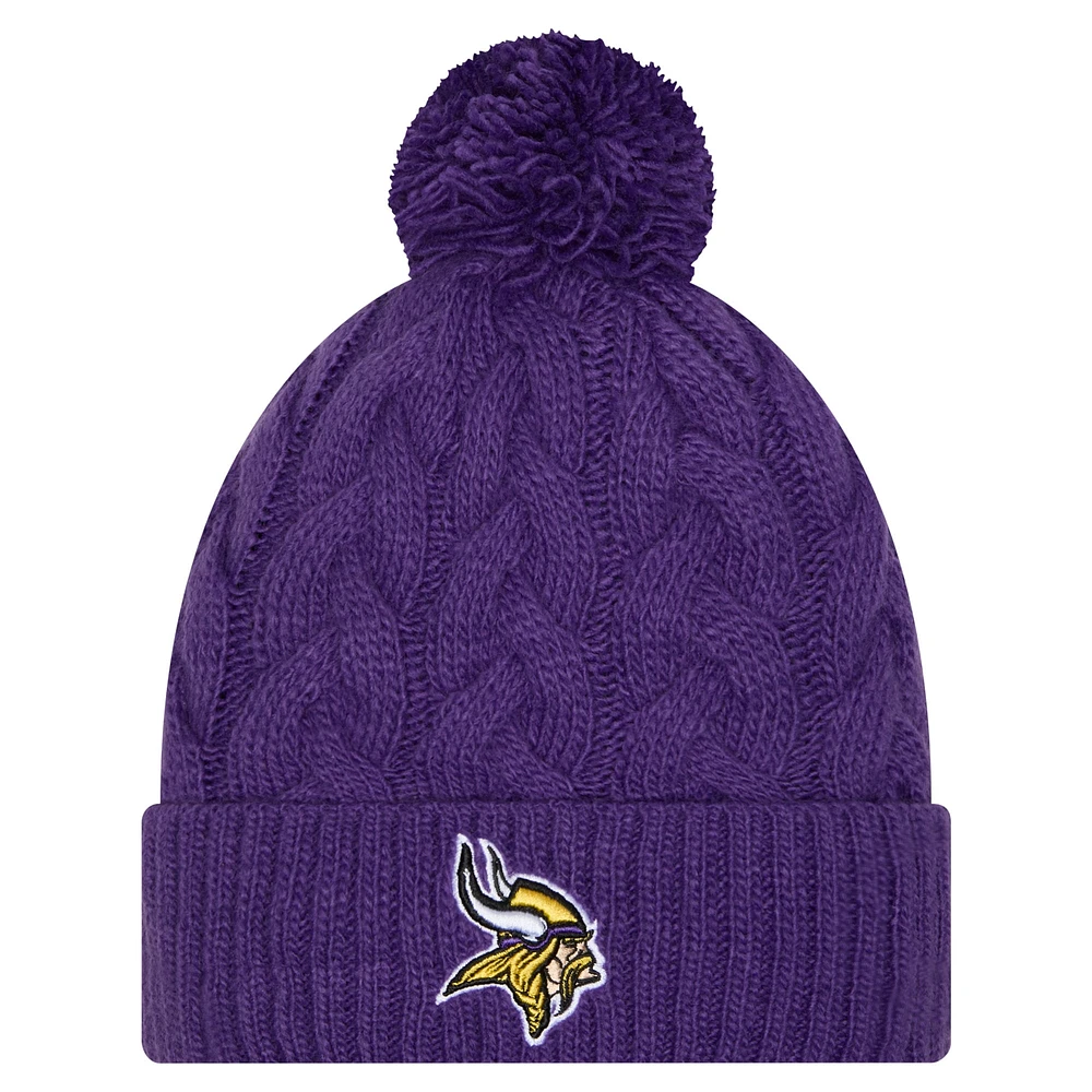 Girls Youth New Era Purple Minnesota Vikings Cabled Cuffed Knit Hat with Pom