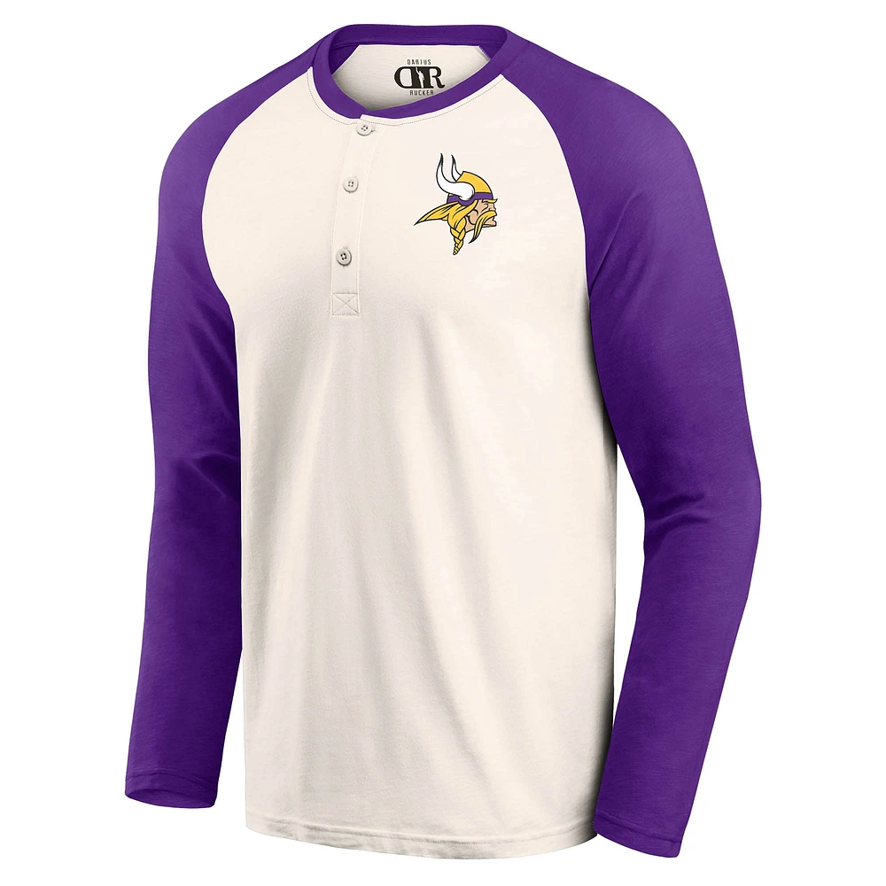 Men's Darius Rucker Collection by Fanatics Cream/Purple Minnesota Vikings Raglan Henley T-Shirt