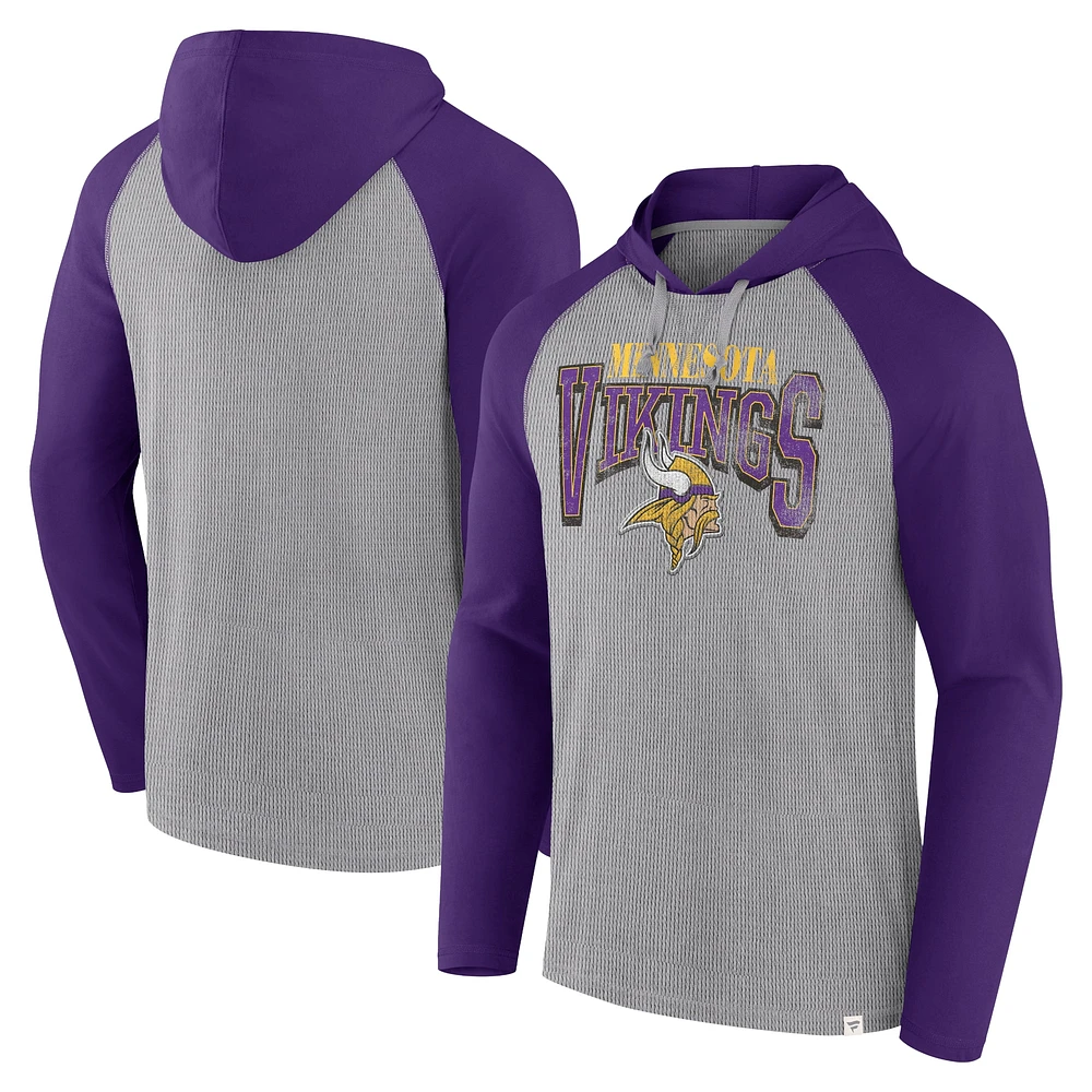 T-shirt à capuche manches longues Fanatics pour hommes, gris/violet, Minnesota Vikings Under Center