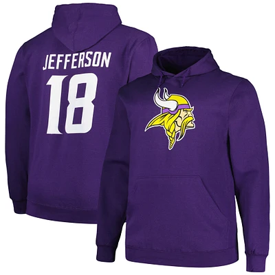 Fanatics pour hommes Justin Jefferson Purple Minnesota Vikings Big & Tall Fleece Name Number Pull à capuche