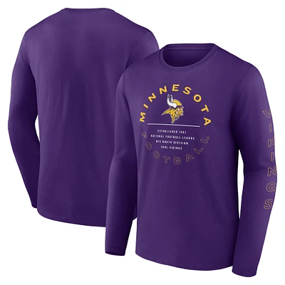T-shirt à manches longues violet Fanatics pour homme avec feuille de statistiques des Minnesota Vikings