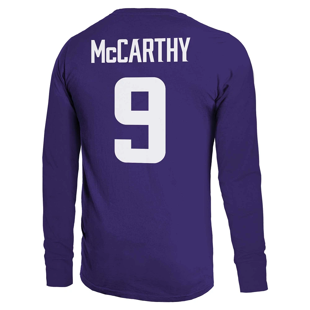 Men's Majestic Threads J.J. McCarthy Purple Minnesota Vikings Name & Number Long Sleeve T-Shirt