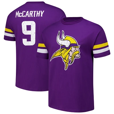T-shirt surdimensionné violet Majestic Threads J.J. McCarthy pour homme, avec nom et numéro des Vikings du Minnesota