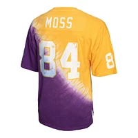 Men's Mitchell & Ness Randy Moss Purple/Gold Minnesota Vikings Retired Player Name Number Diagonal Tie-Dye - V-Neck T-Shirt
