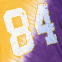 Men's Mitchell & Ness Randy Moss Purple/Gold Minnesota Vikings Retired Player Name Number Diagonal Tie-Dye - V-Neck T-Shirt