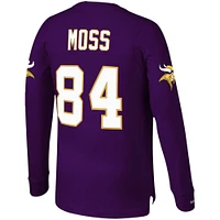 Men's Mitchell & Ness Randy Moss Purple Minnesota Vikings Big Tall Retired Player Name Number Long Sleeve Top