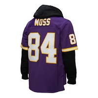 Men's Mitchell & Ness Randy Moss Purple Minnesota Vikings Player Name Number Hoodie Legacy Jersey