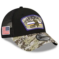 Men's New Era Black/Camo Minnesota Vikings 2021 Salute To Service - Trucker 9FORTY Snapback Adjustable Hat