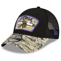 Men's New Era Black/Camo Minnesota Vikings 2021 Salute To Service - Trucker 9FORTY Snapback Adjustable Hat