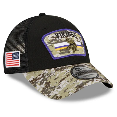 Men's New Era Black/Camo Minnesota Vikings 2021 Salute To Service - Trucker 9FORTY Snapback Adjustable Hat