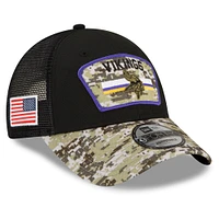 Men's New Era Black/Camo Minnesota Vikings 2021 Salute To Service - Trucker 9FORTY Snapback Adjustable Hat
