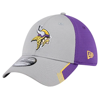 Casquette 39THIRTY Flex grise pour homme avec visière active des Vikings du Minnesota de New Era