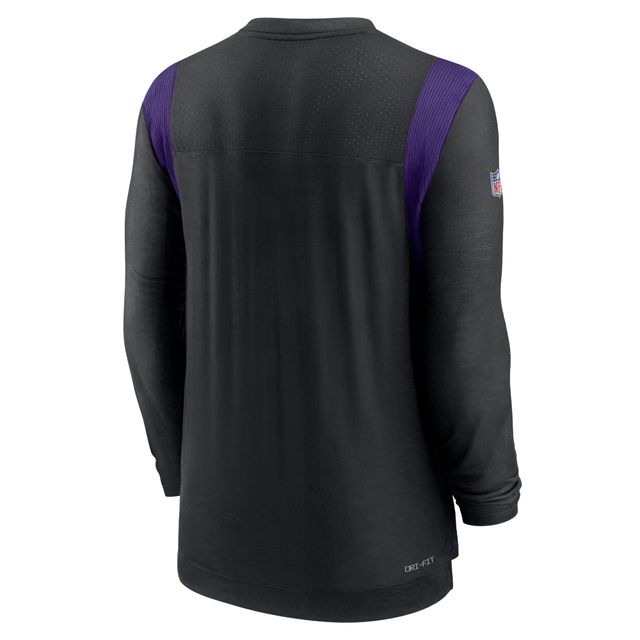 T-shirt à manches longues Nike Minnesota Vikings Sideline Performance pour homme, noir/violet