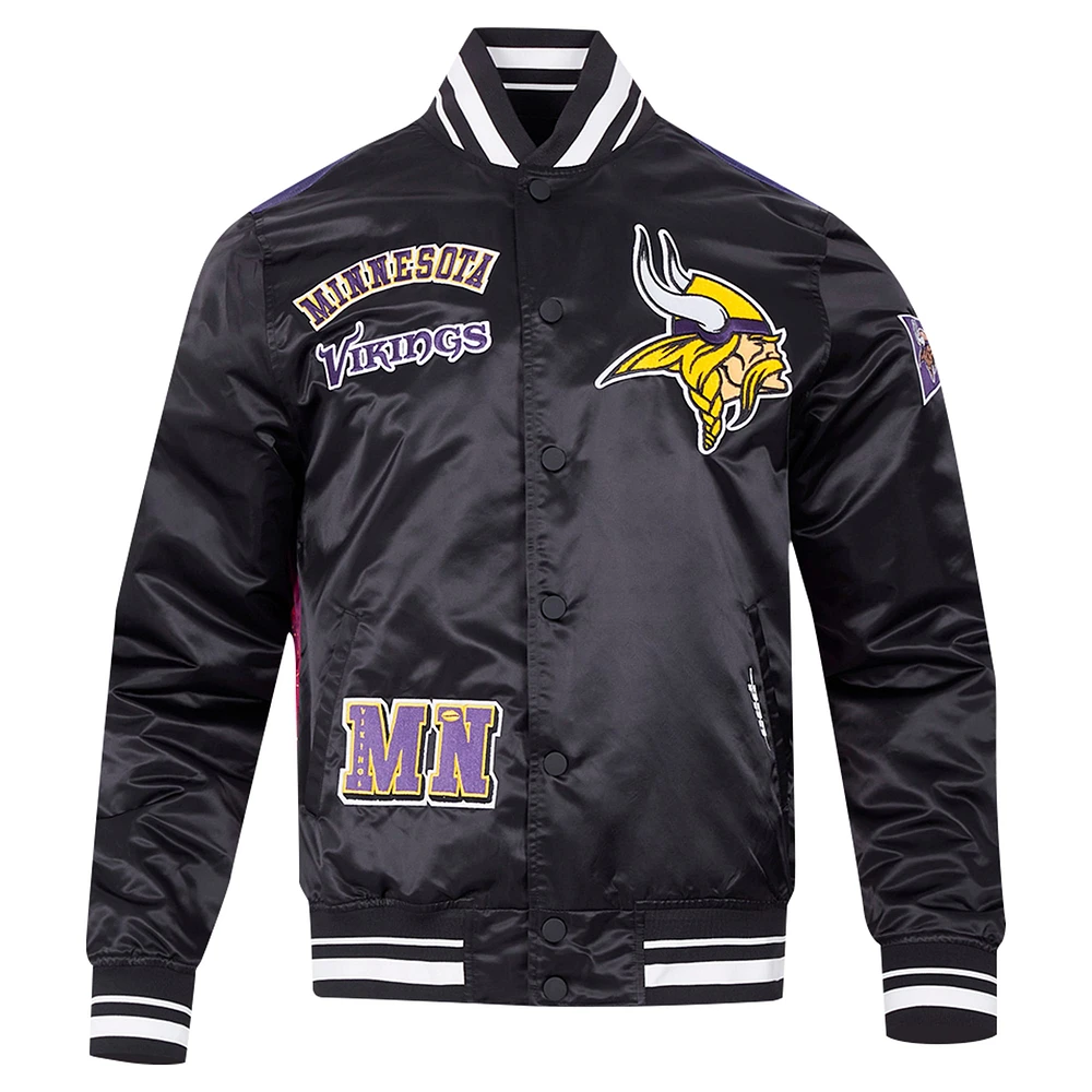Men's Pro Standard Black Minnesota Vikings Sublimated Satin Full-Snap Jacket