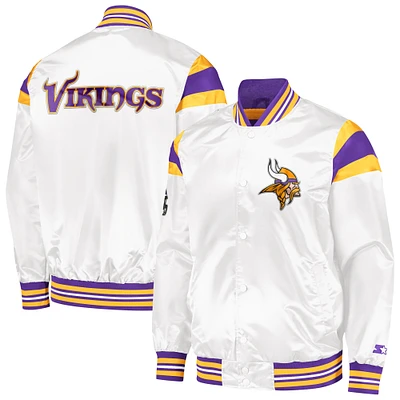 Veste universitaire à bouton-pression en satin blanc Minnesota Vikings Starter pour hommes