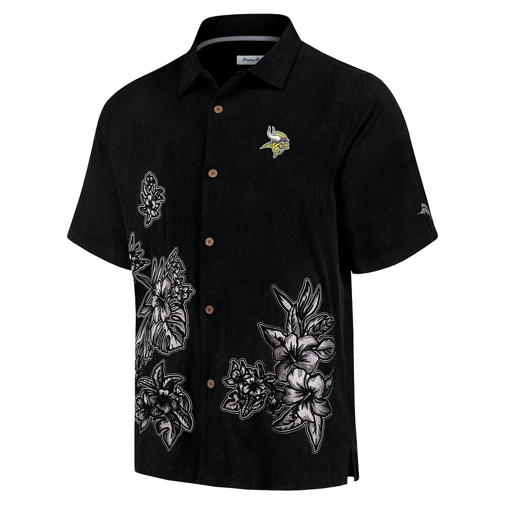 Men's Tommy Bahama Black Minnesota Vikings Hibiscus Camp Button-Up Shirt