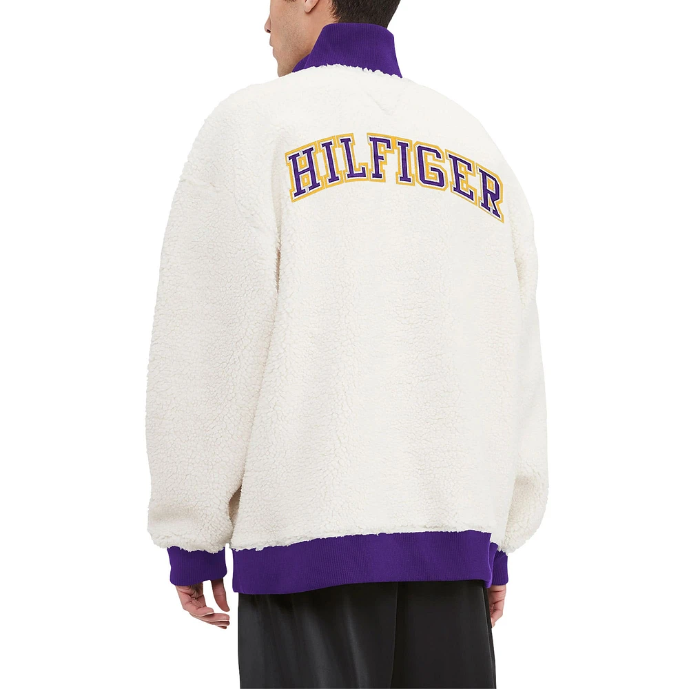 Sweat-shirt crème Tommy Hilfiger Minnesota Vikings Jordan Sherpa à quart de zip pour hommes