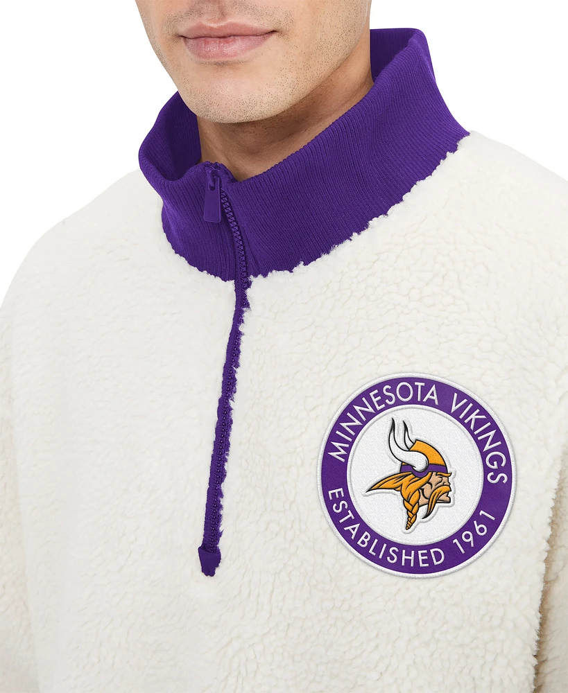 Sweat-shirt crème Tommy Hilfiger Minnesota Vikings Jordan Sherpa à quart de zip pour hommes