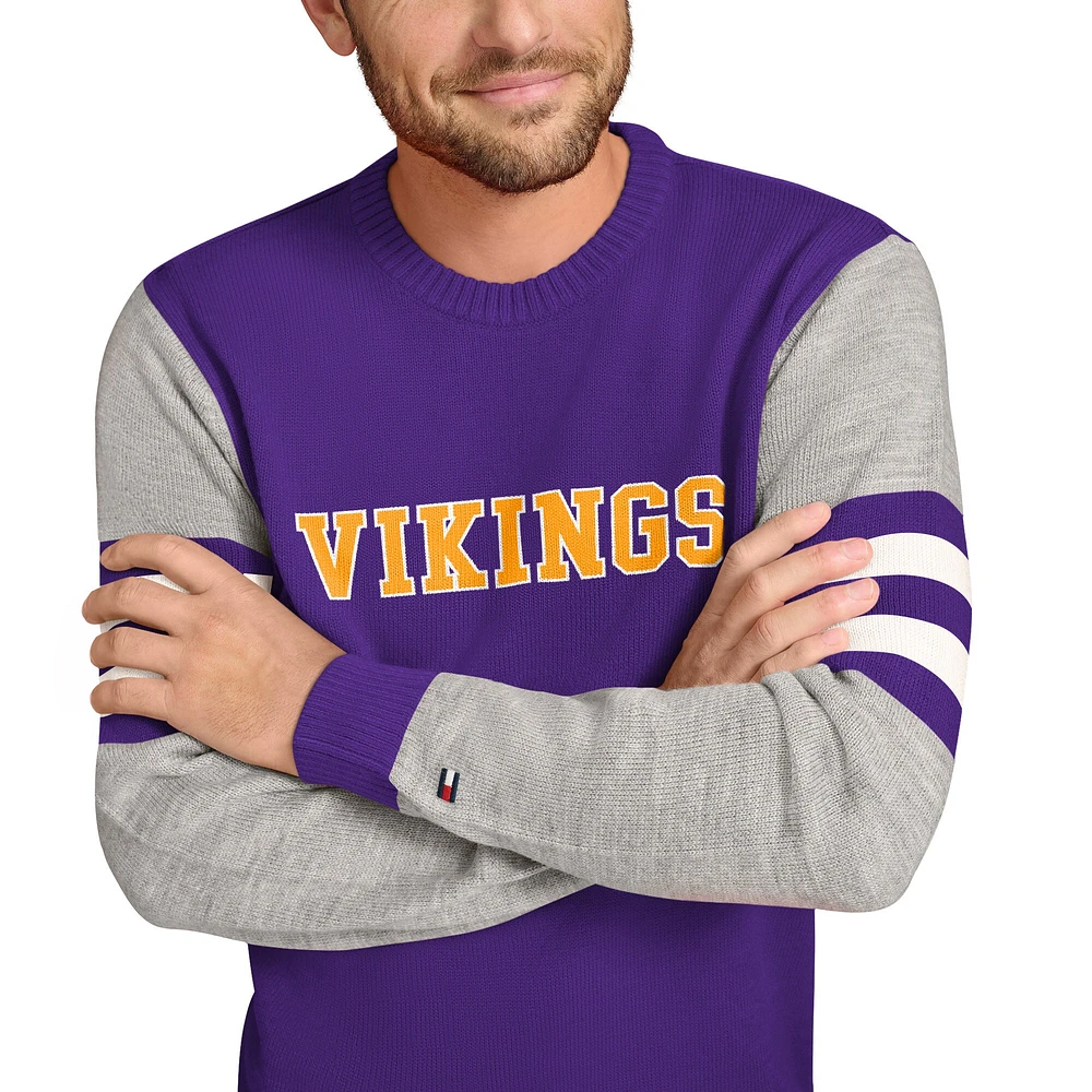 Men's Tommy Hilfiger Purple/Heather Gray Minnesota Vikings Acrylic Crewneck Pullover Sweatshirt