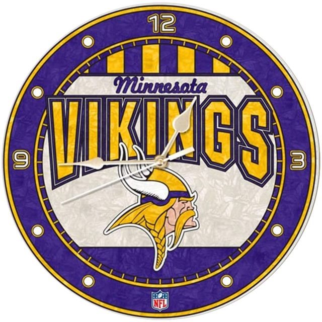Horloge murale en verre artistique de 12 po des Vikings du Minnesota