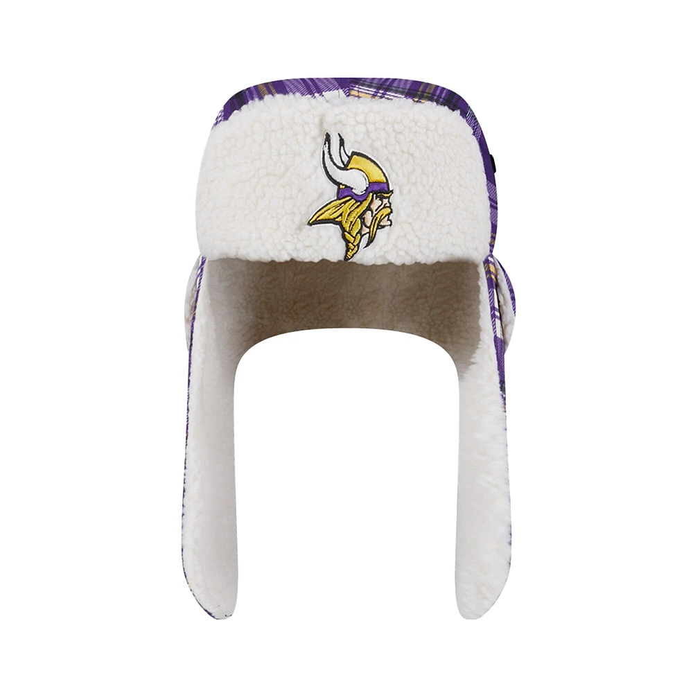 New Era Purple Minnesota Vikings Sideline Plaid Sherpa Trapper Hat