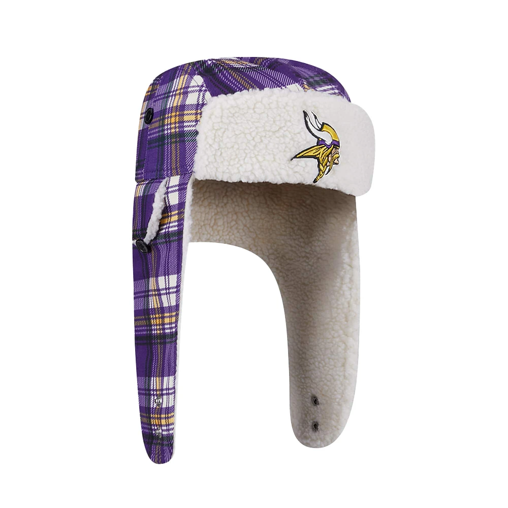 New Era Purple Minnesota Vikings Sideline Plaid Sherpa Trapper Hat
